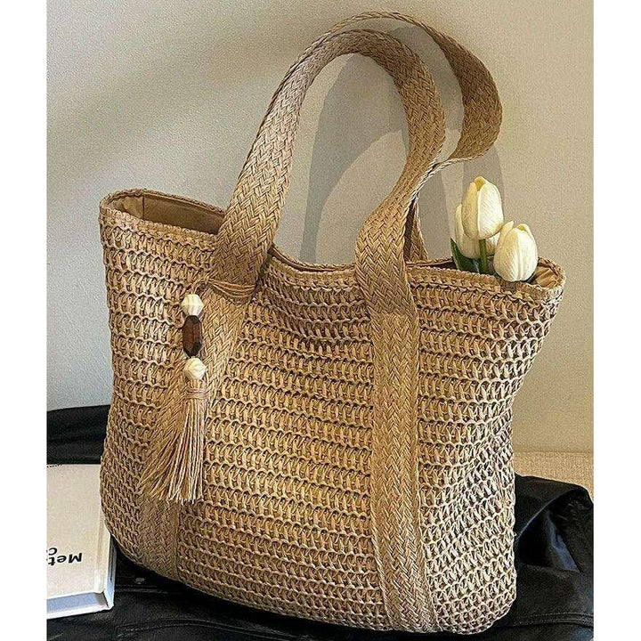 תיק קש עם שוליים לנשים