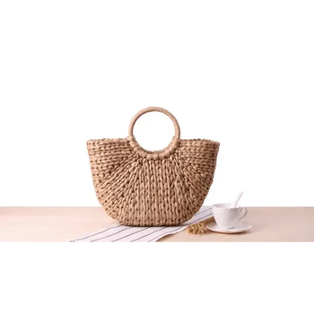 תיק קש טבעי בעיצוב ייחודי עם ידיות עגולות Kazum