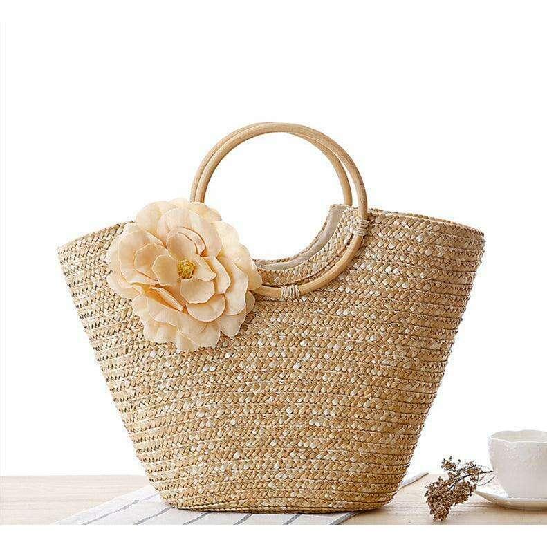 תיק קש פרחוני לנשים עם ידיות עגולות Kazum