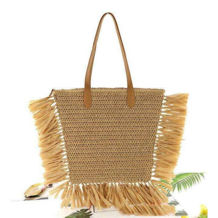 תיק קש עם שוליים פרנזיים לנשים Kazum