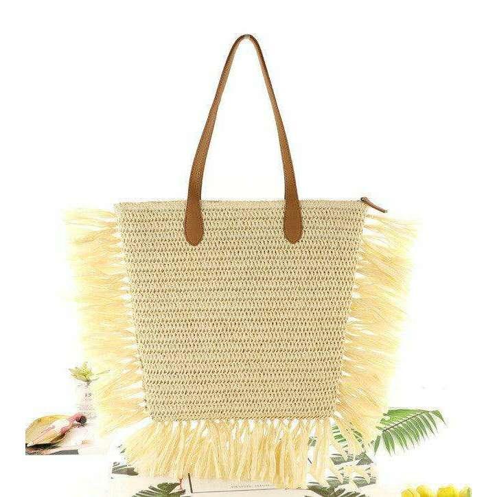 תיק קש עם שוליים פרנזיים לנשים Kazum