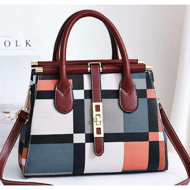 תיק יד מעוצב בדוגמת גיאומטרית עם רצועת כתף Kazum