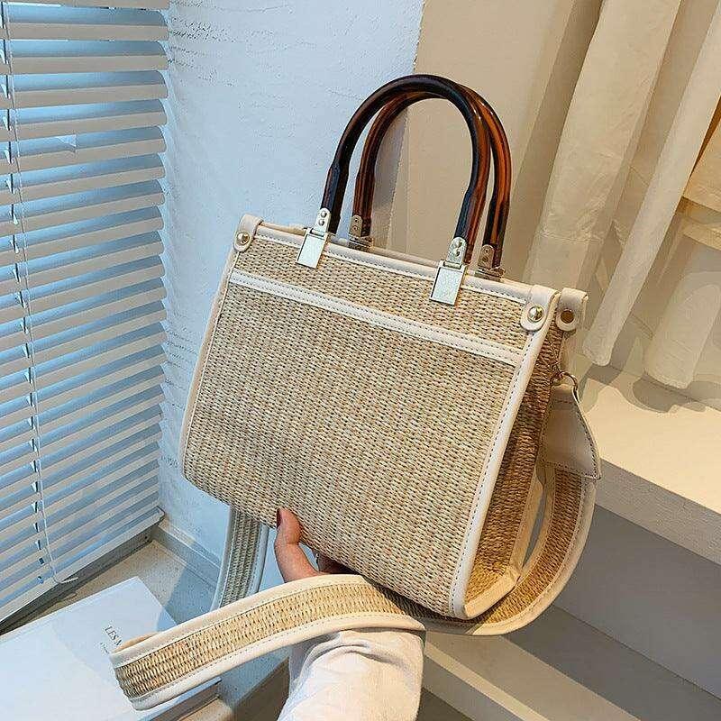 תיק שיק קש עם ידיות עץ Kazum