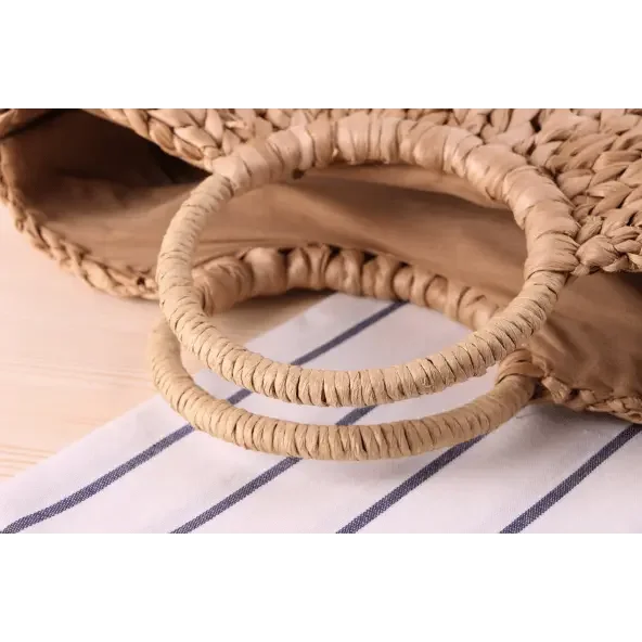 תיק קש טבעי בעיצוב ייחודי עם ידיות עגולות Kazum