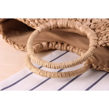 תיק קש טבעי בעיצוב ייחודי עם ידיות עגולות Kazum