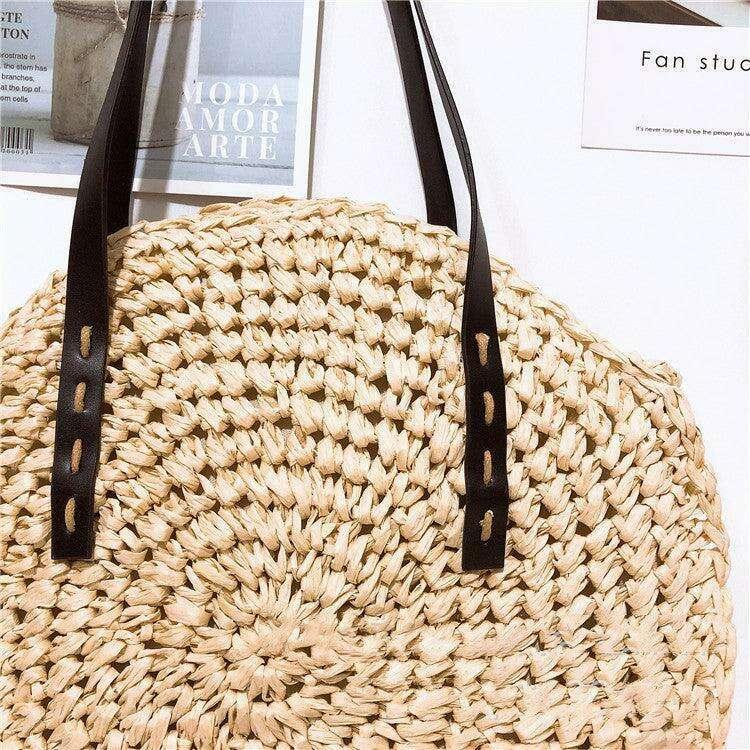 תיק קש עגול עם רצועות כתף Kazum