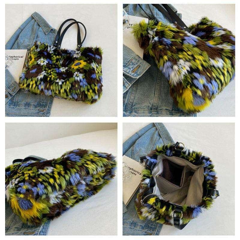 A fur bag for women with a colorful and bold design