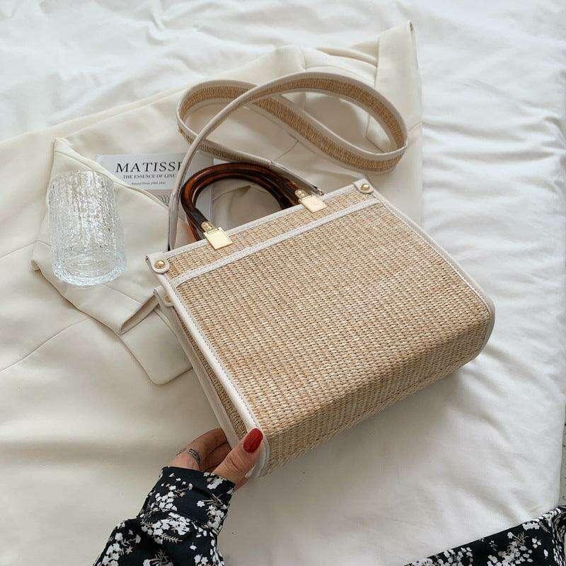 תיק שיק קש עם ידיות עץ Kazum