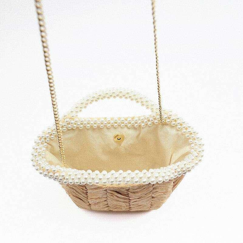 תיק קש בעיטור פנינים לנשים Kazum