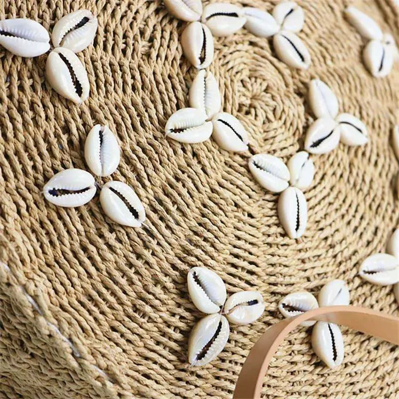 תיק צד עגול קלוע עם קישוטי צדפים לנשים Kazum