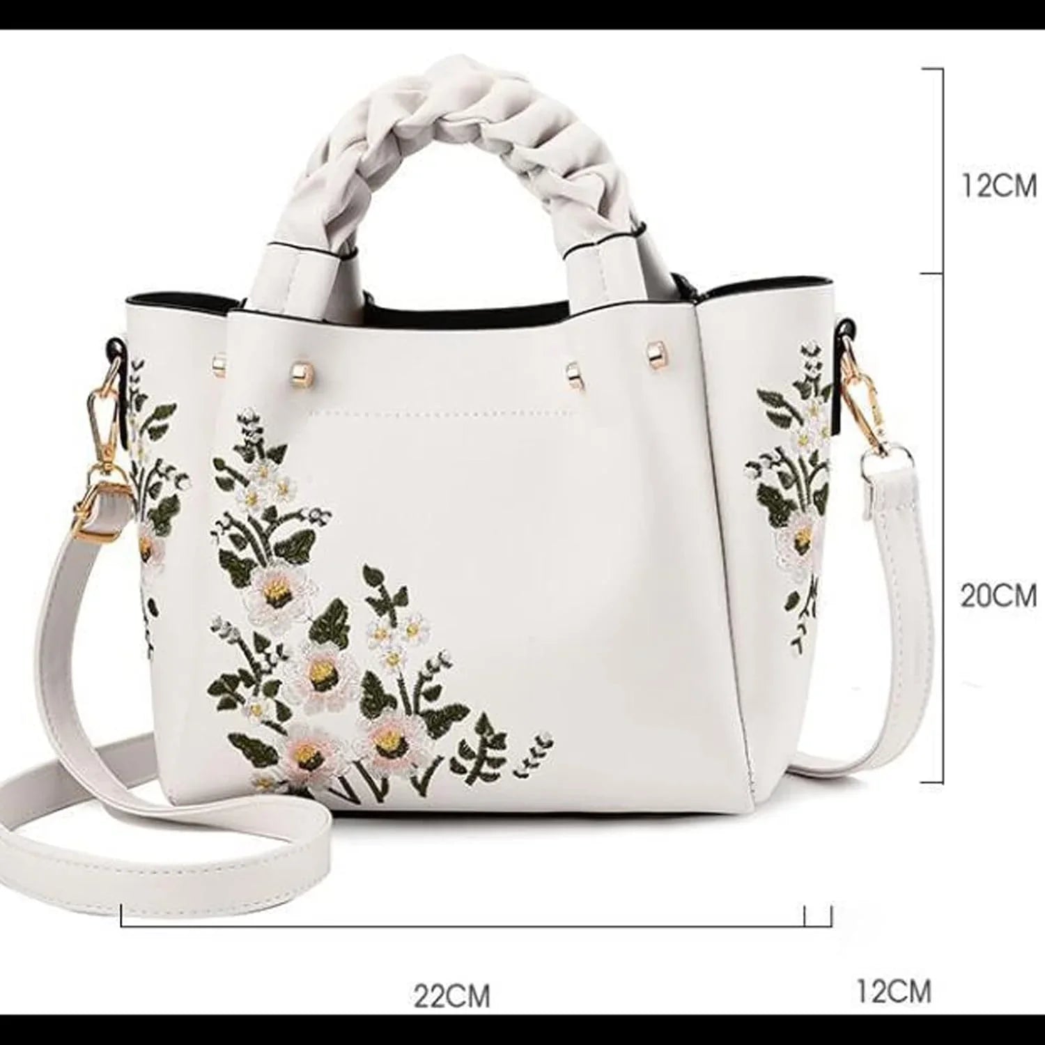 Embroidered handbag with floral pattern