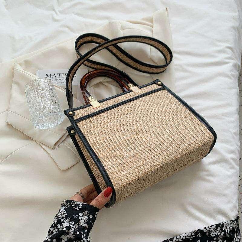 תיק שיק קש עם ידיות עץ Kazum