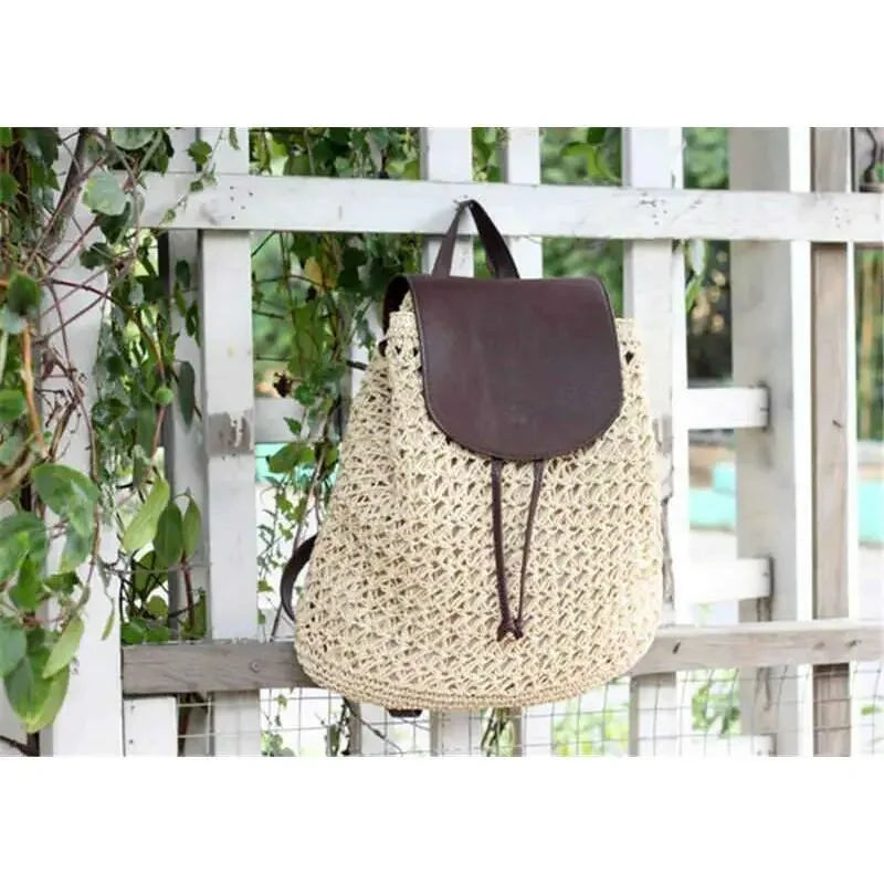 תיק גב סרוג לנשים בעיצוב בוהמי עם רצועות עור Kazum