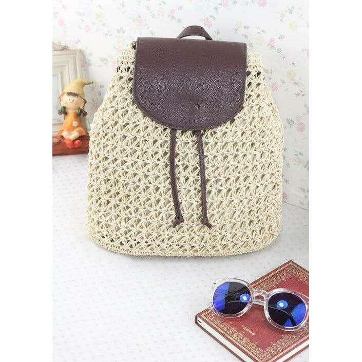 תיק גב סרוג לנשים בעיצוב בוהמי עם רצועות עור Kazum