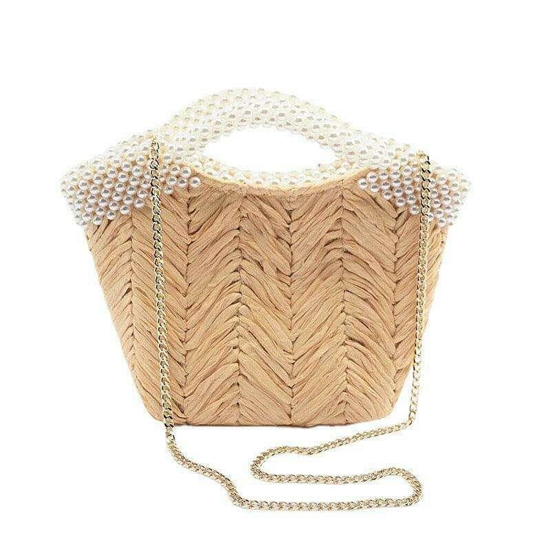 תיק קש בעיטור פנינים לנשים Kazum