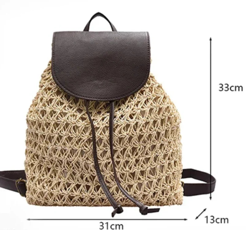 Boho style straw backpack for the beach