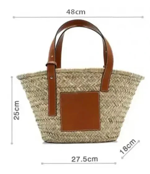 תיק קש לנשים עם ידיות עור בעיצוב יוקרתי