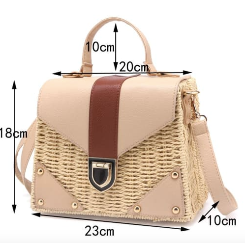 Modern straw shoulder bag with leather touches