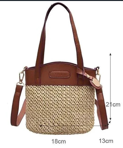 תיק קש בעיצוב אלגנטי עם נגיעות עור סינטטי