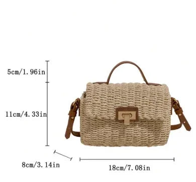 תיק קש אלגנטי עם רצועת כתף ועיצוב ייחודי