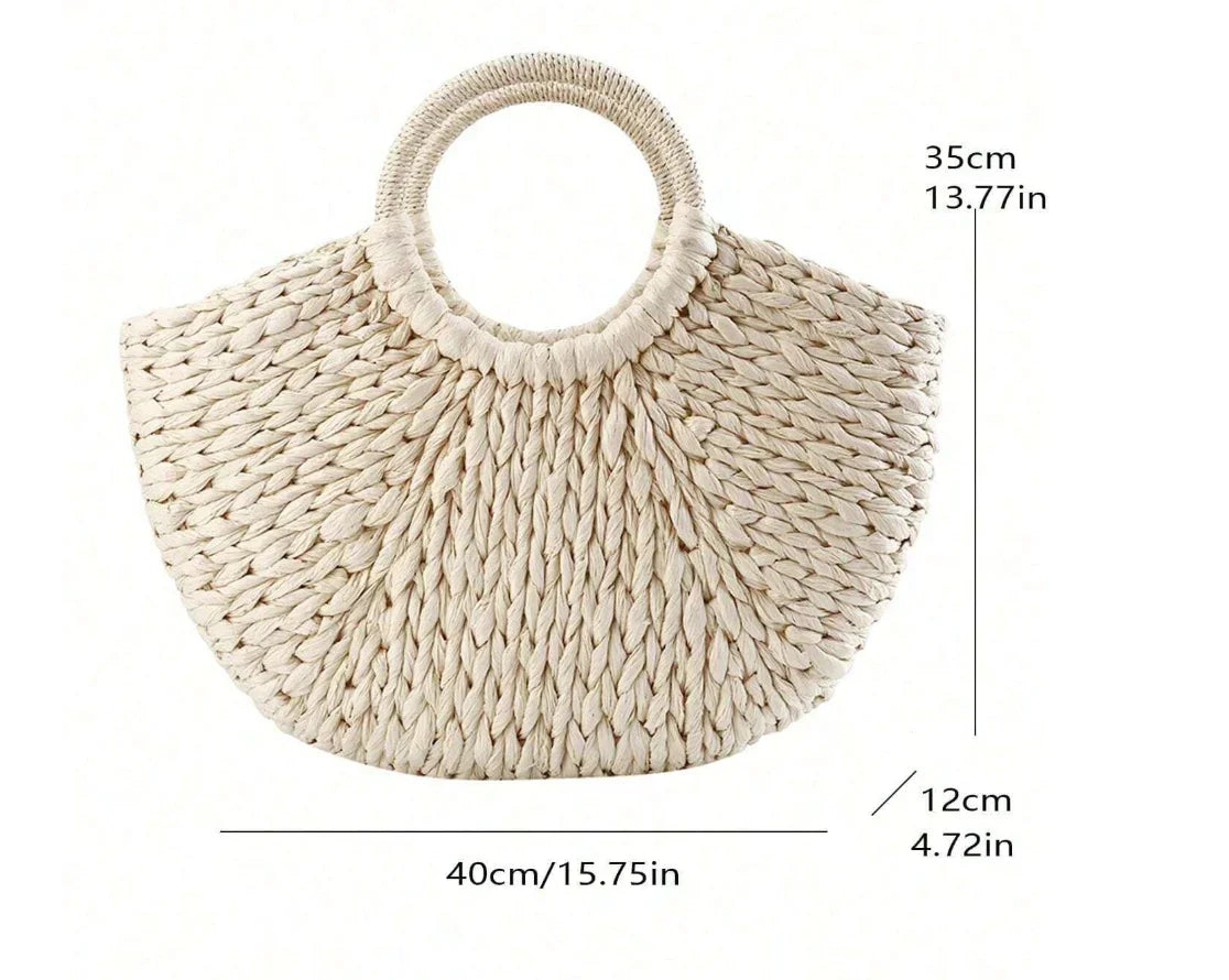 תיק קש לנשים בעיצוב חצי עיגול