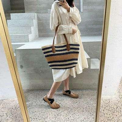 תיק קש פסים קייצי