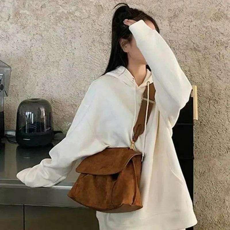 Suede leather designed shoulder bag