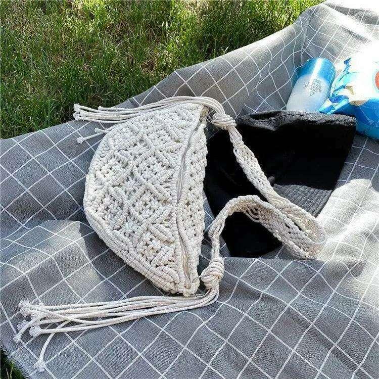 תיק סרוג בסגנון אתני עם גדילים לנשים