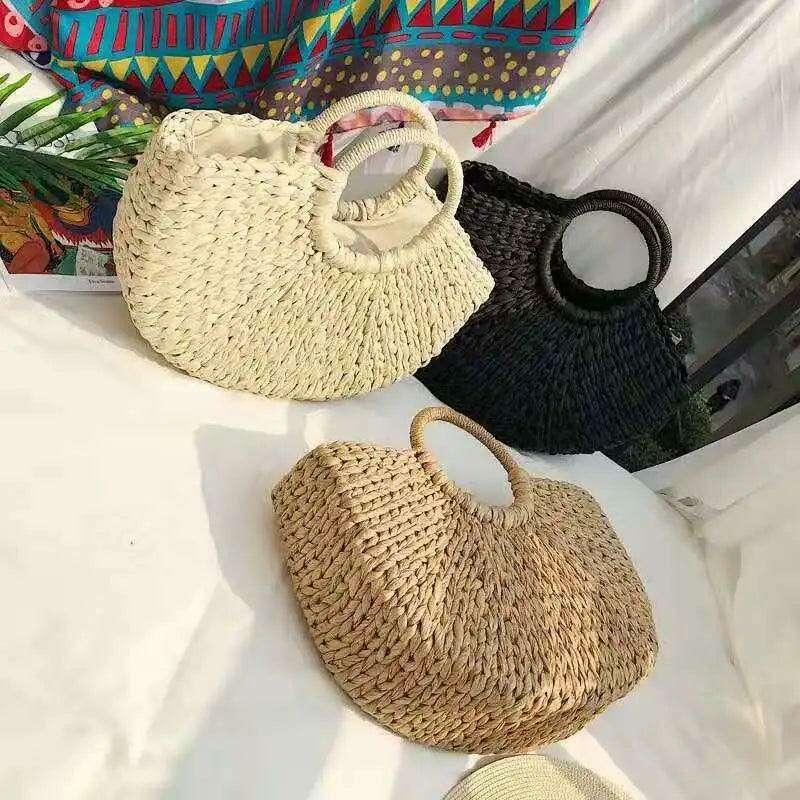 Rattan Half Moon Summer Beach Bag