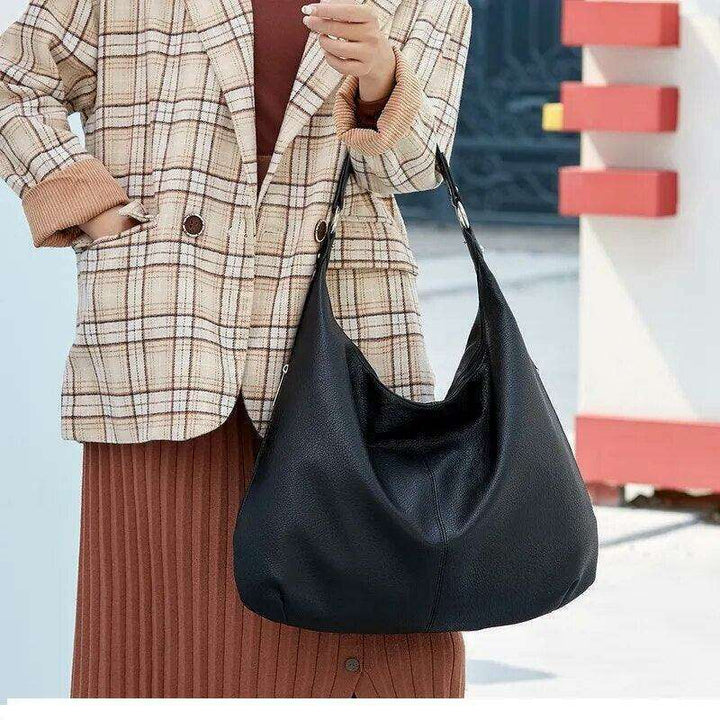 Women's wide leather shoulder bag