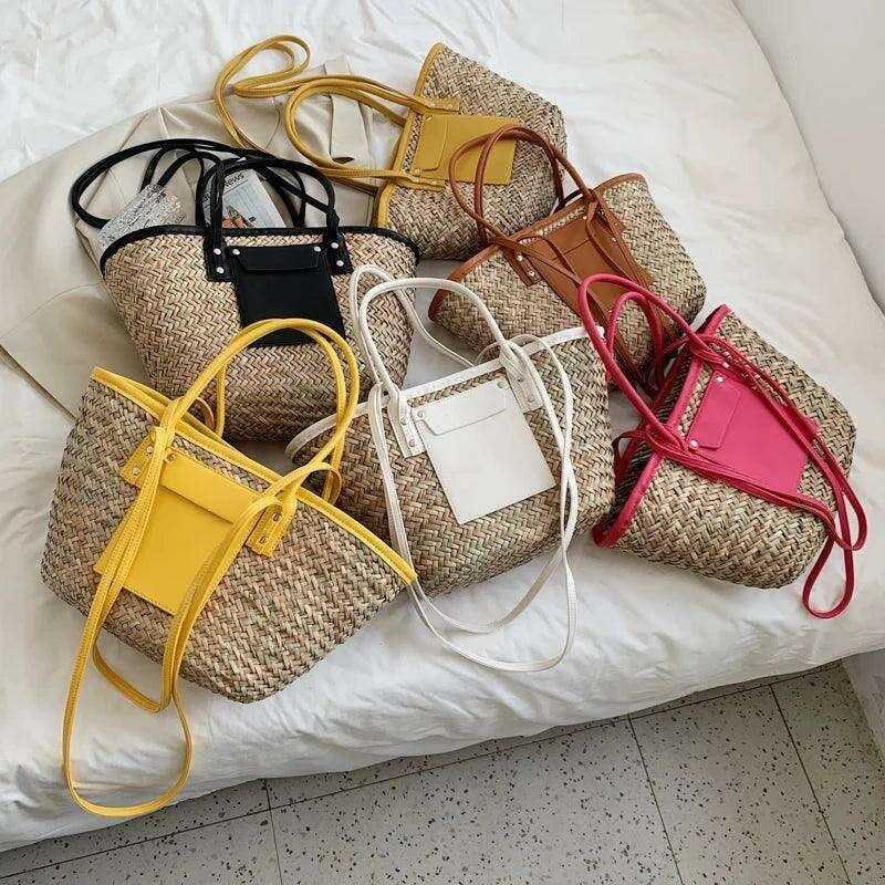 תיק קש מעוצב לנשים עם נגיעות עור