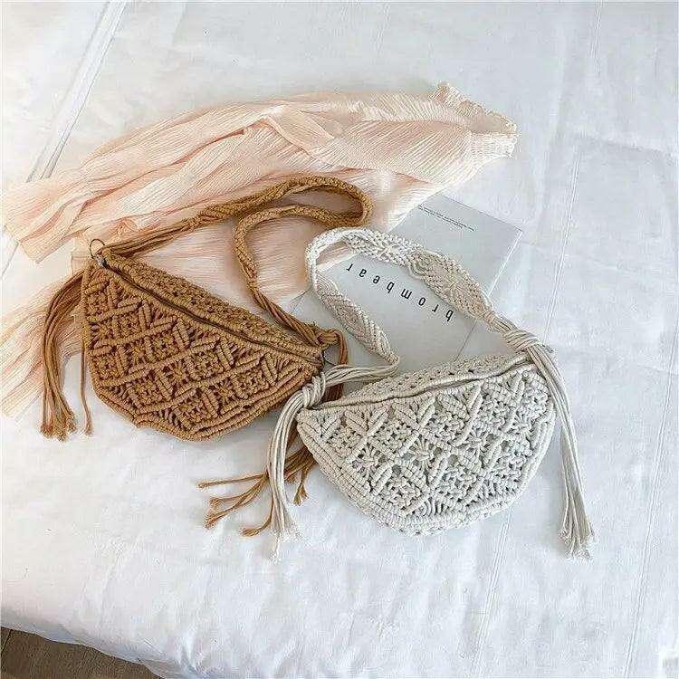 תיק סרוג בסגנון אתני עם גדילים לנשים