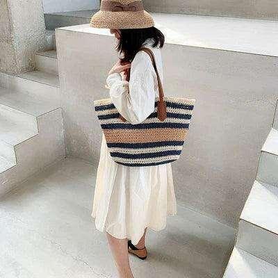 תיק קש פסים קייצי