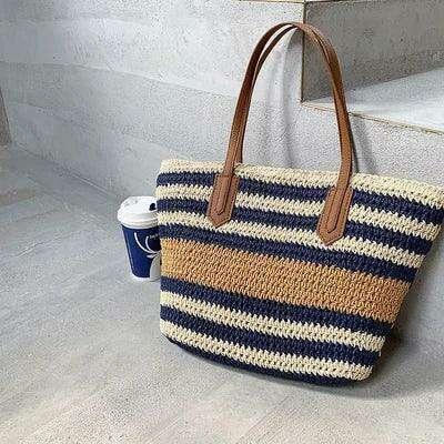 תיק קש פסים קייצי