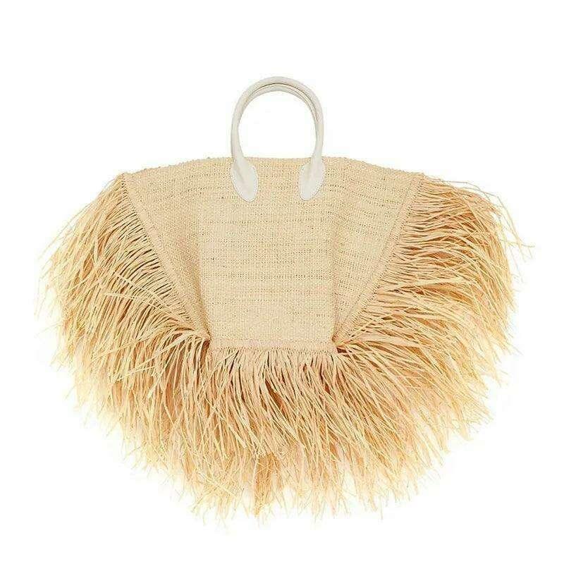 תיק קש עם עיטור פרנזים לנשים