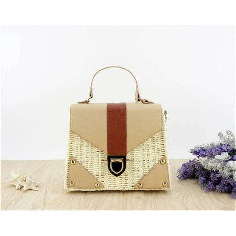 תיק כתף קש מודרני עם נגיעות עור