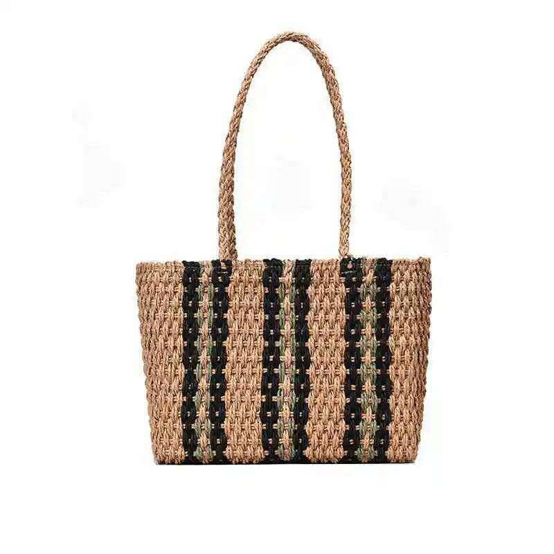 תיק קש מעוצב עם פסים צבעוניים