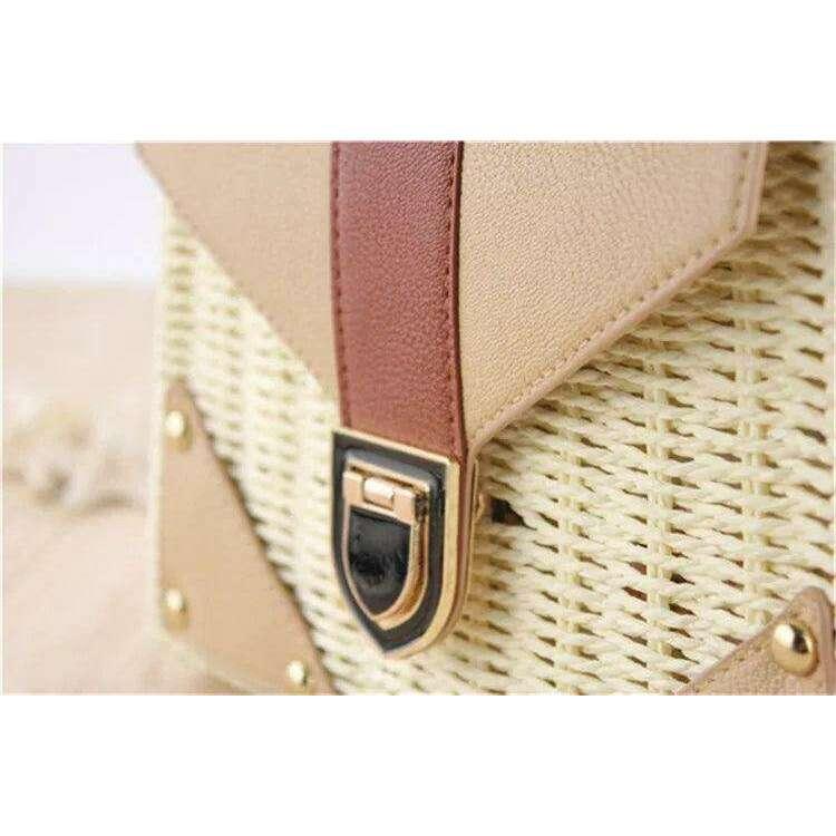 תיק כתף קש מודרני עם נגיעות עור