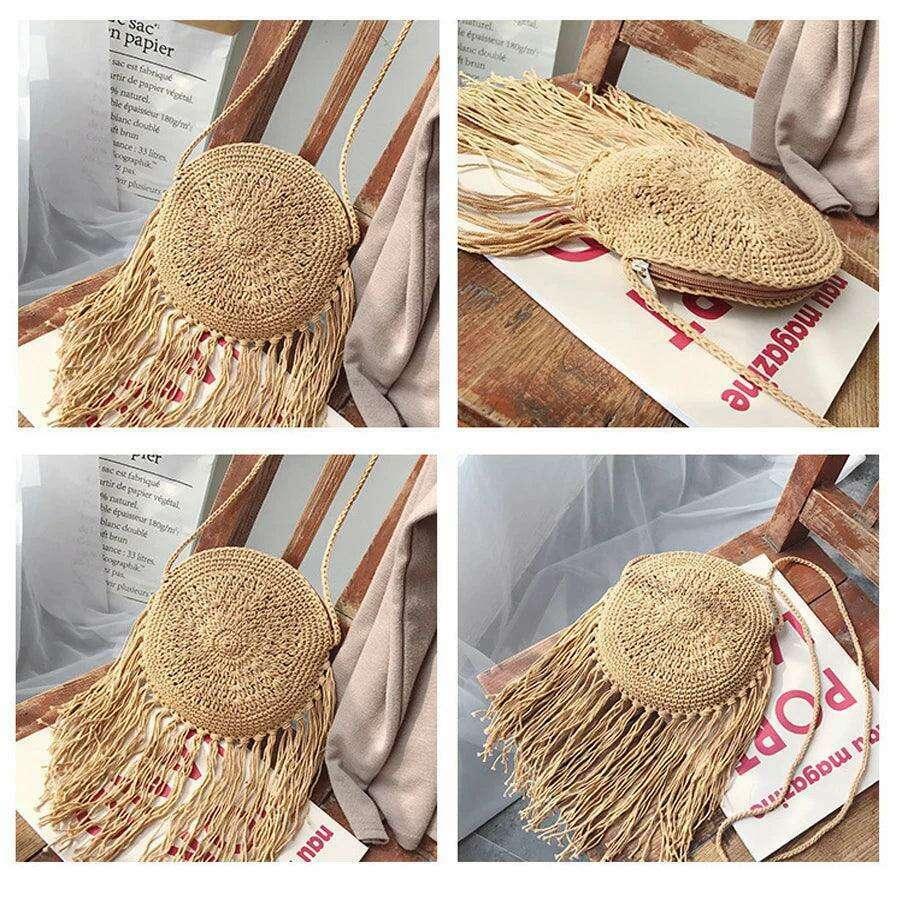 תיק מקרמה עגול עם פרנזים