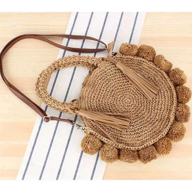 Bohemian Tassel Round Straw Bag