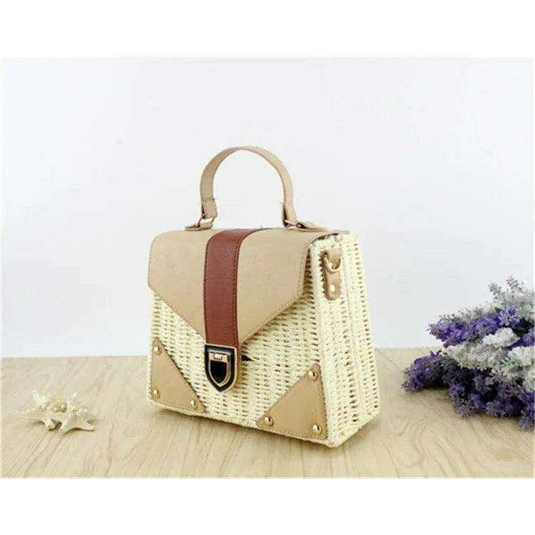 תיק כתף קש מודרני עם נגיעות עור