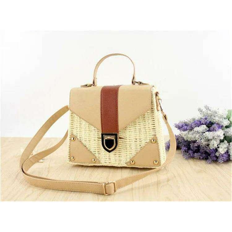 תיק כתף קש מודרני עם נגיעות עור