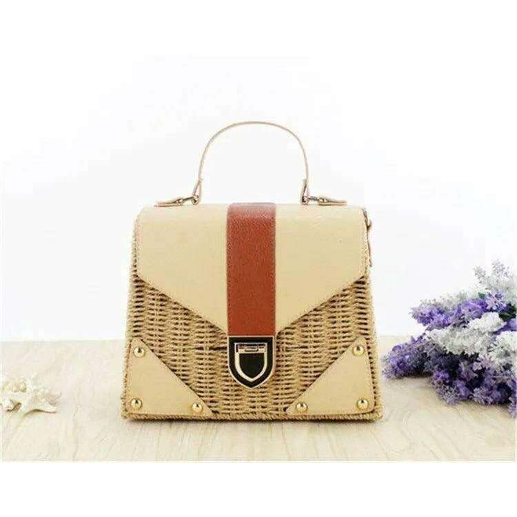 תיק כתף קש מודרני עם נגיעות עור