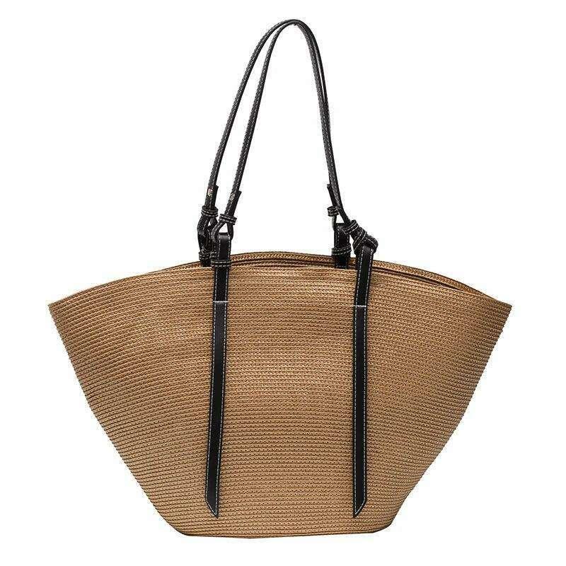 תיק קש אופנתי עם רצועות עור