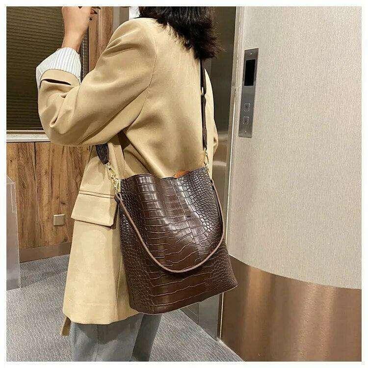 A fashionable shoulder bag with a unique look and crocodile texture