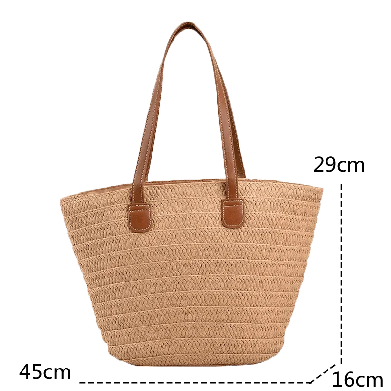 תיק קש קלאסי עם רצועות עור לנשים