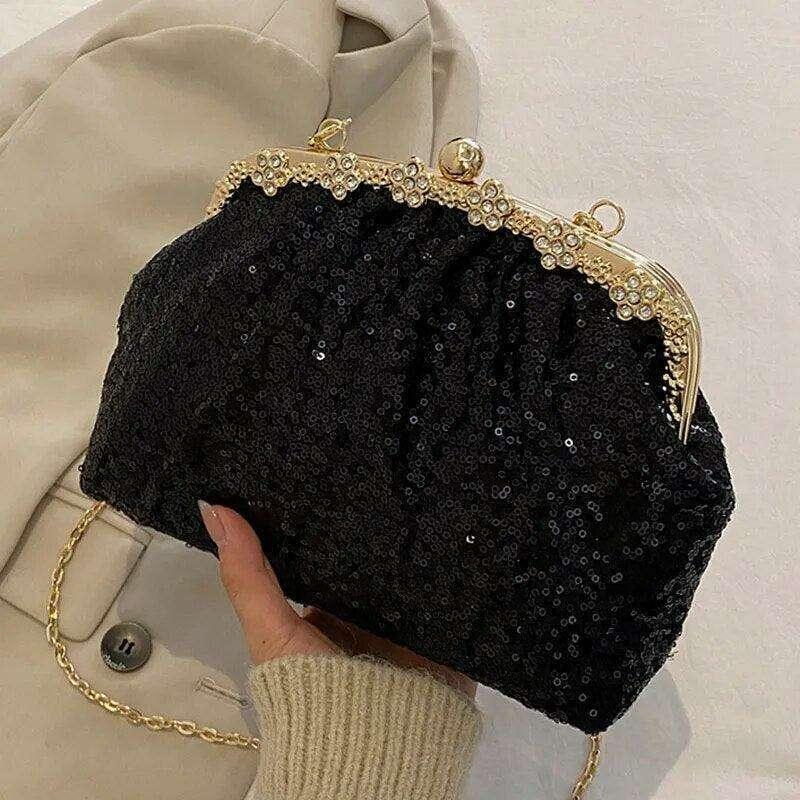 Luxurious evening bag with sequins and gold touches