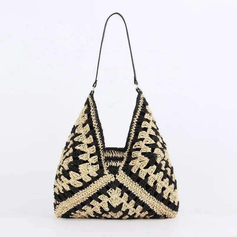 Handmade knitted side bag in geometric style