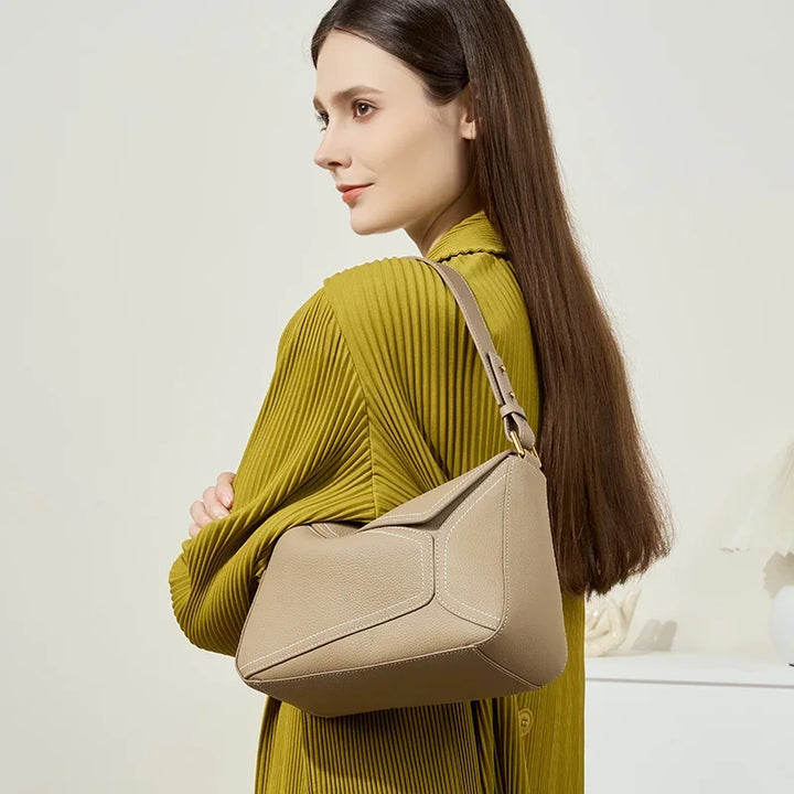 Geometric Shoulder Bag for Women | Genuine Cowhide Leather | Luxury and Fashionable Design