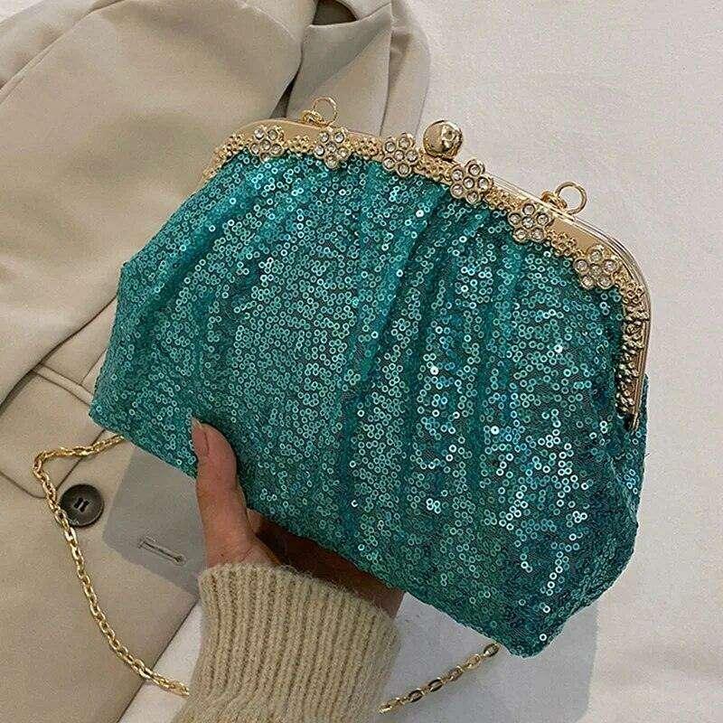 Luxurious evening bag with sequins and gold touches